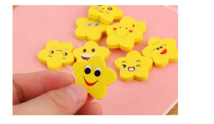 24pcs Mini Coin Star Cute Eraser Love Smile face Rubber Erasers for Pencil Correction Novelty Stationery Office School A6415