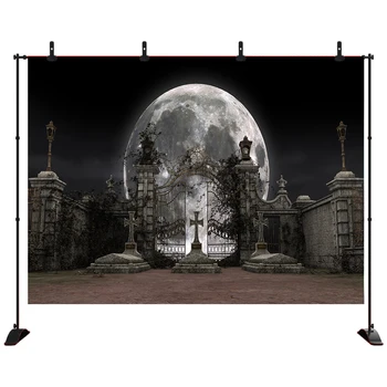 

Acejoker Halloween Backdrop Cemetery Manor Cross Big Moon Photography Background Vinyl Photo Studio Props