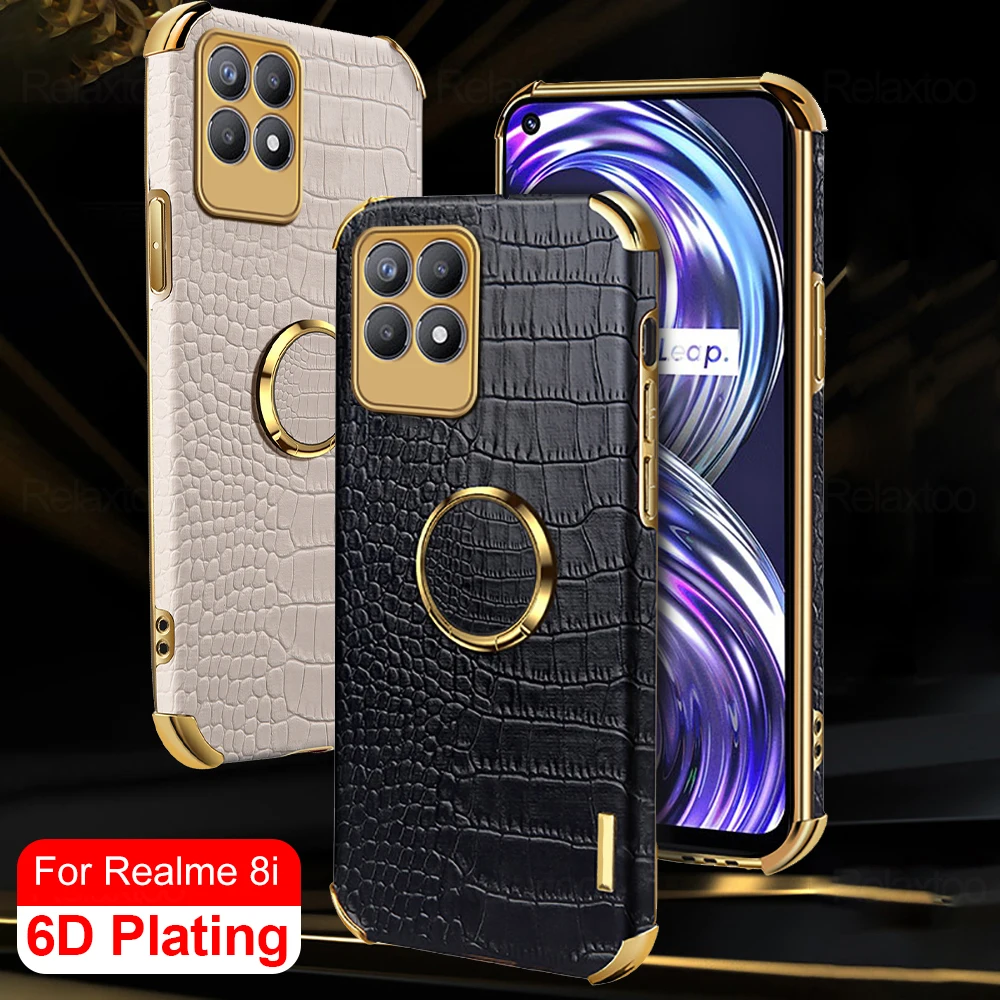 Leather Plating Car Magnetic Holder Ring phone Cover For Realme 8i Realmi 8i Realm Relme 8 i Shockproof Fundas Realme8i Cases