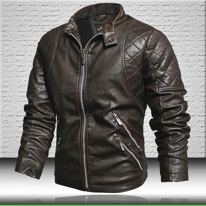 Leather Jacket Men 2022 Brand New Bomber Jacket Faux Leather Coat Mens Fleece Slim Fit Motorcycle PU Jackets Outwear Clothes men's genuine leather bomber jackets