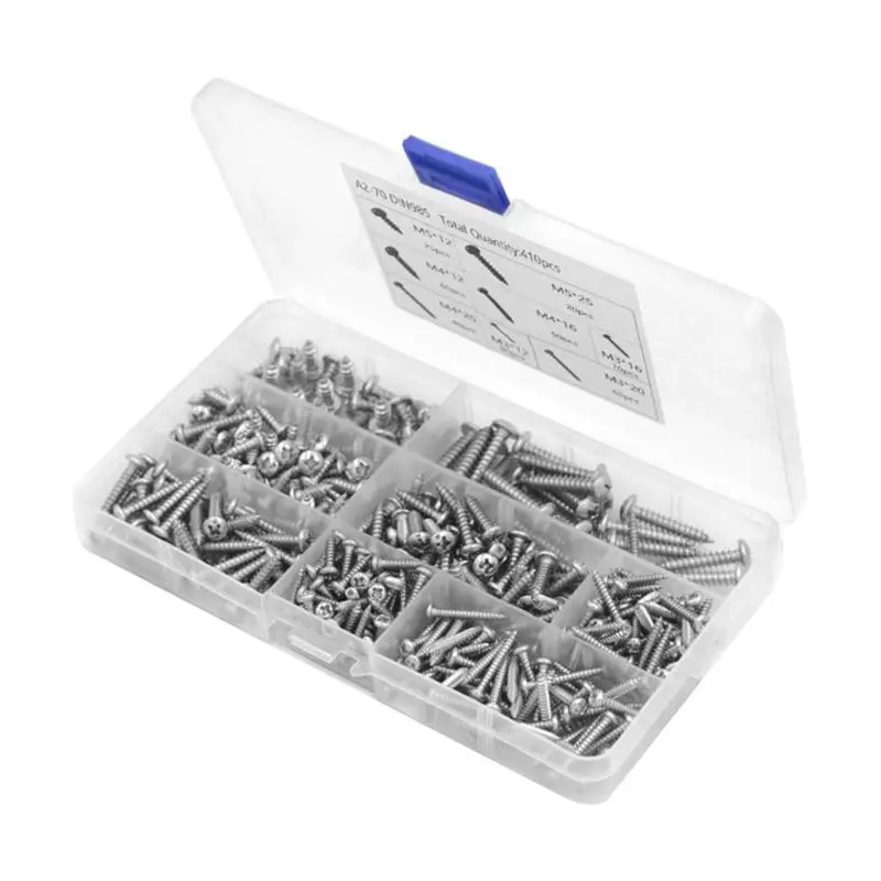 

410pcs M3/M4/M5 Self-tapping Screws Mixed Round Head Screw Bolts Assortment Kit with Box 178x98x23mm Woodworking Accessories