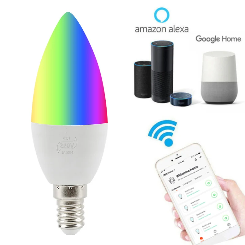 E14/E12 умный светильник, лампочка-свеча, Bluetooth, беспроводной, с регулируемой яркостью, приложение, дистанционное управление, светодиодный светильник