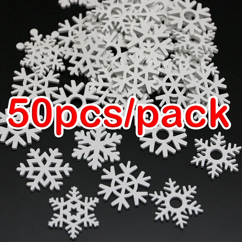 White Mix Shape Wooden Snowflakes Christmas Ornaments Pendants New Year Decorations For Home 50pcs christmas ornaments,winter snow decoration