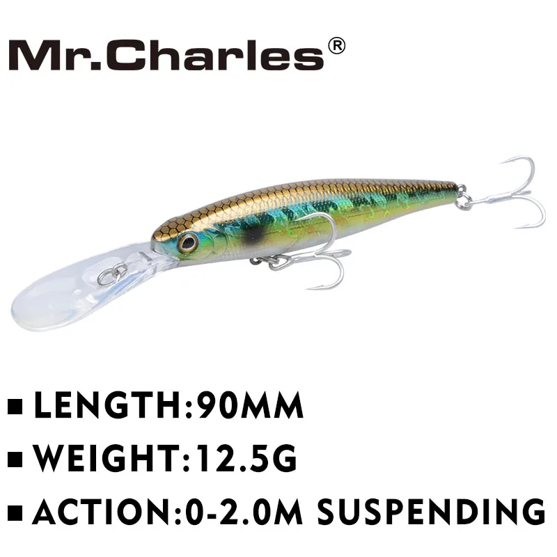 Mr. Charles CMC016 leurre de pêche 90mm/12.5g 0-2.0m suspendant appât dur Super méné baissier modèle chaud manivelle appât 3D yeux