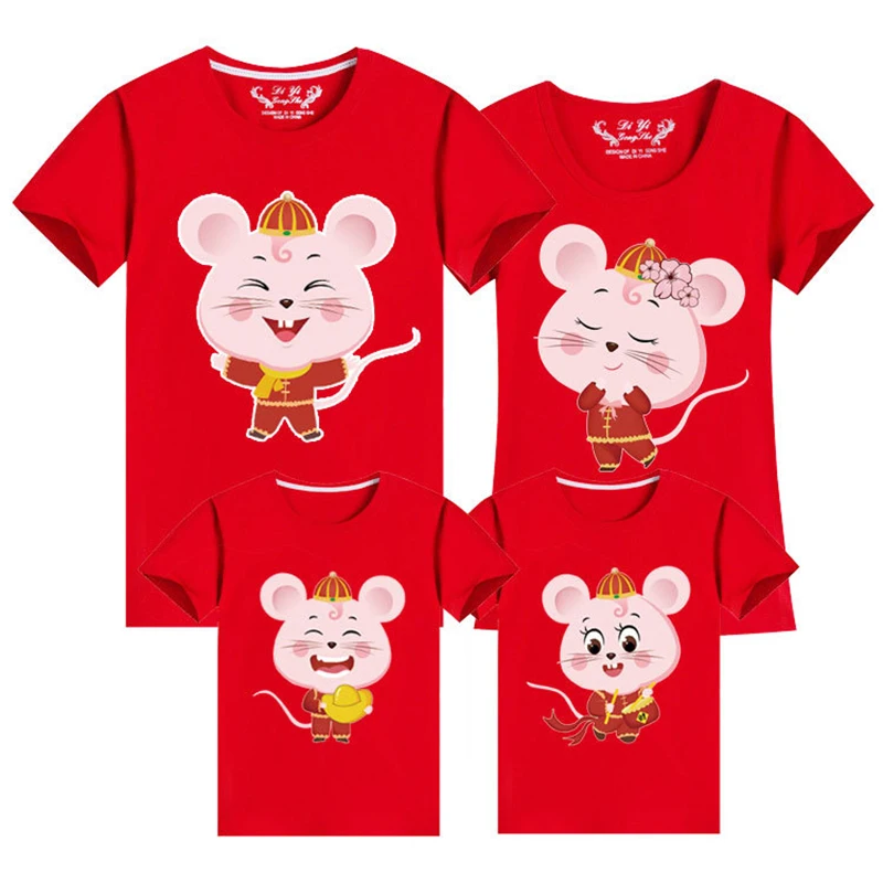 Семейные комплекты; коллекция года; Новогодняя одежда с изображением мышки для всей семьи; одежда для папы, мамы, папы, дочери и сына; Рождественская хлопковая футболка - Цвет: Red