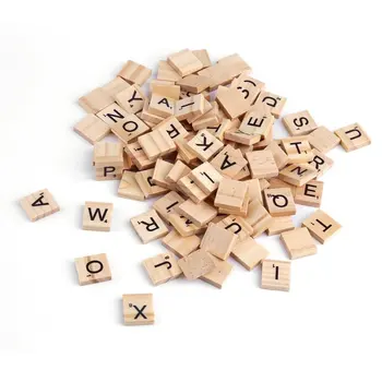 

100PCS Wooden Alphabet Tiles Black Letters Numbers For Scrabble Children Toy