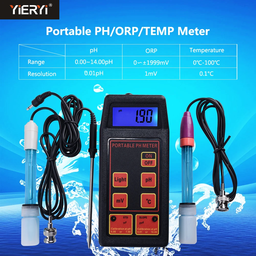 Yieryi 3-в-1 Высокая точность Портативный устройство контроля pН/мВ/измеритель температуры+ Сменные pH и ОВП-электроды+ Температура зонд