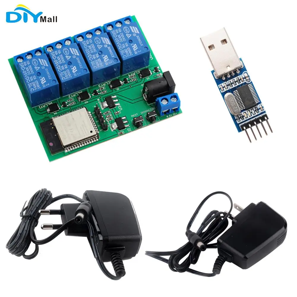 4 канальный Wi Fi Bluetooth релейный модуль ESP32 ЕС CE адаптер питания US UL зарядное