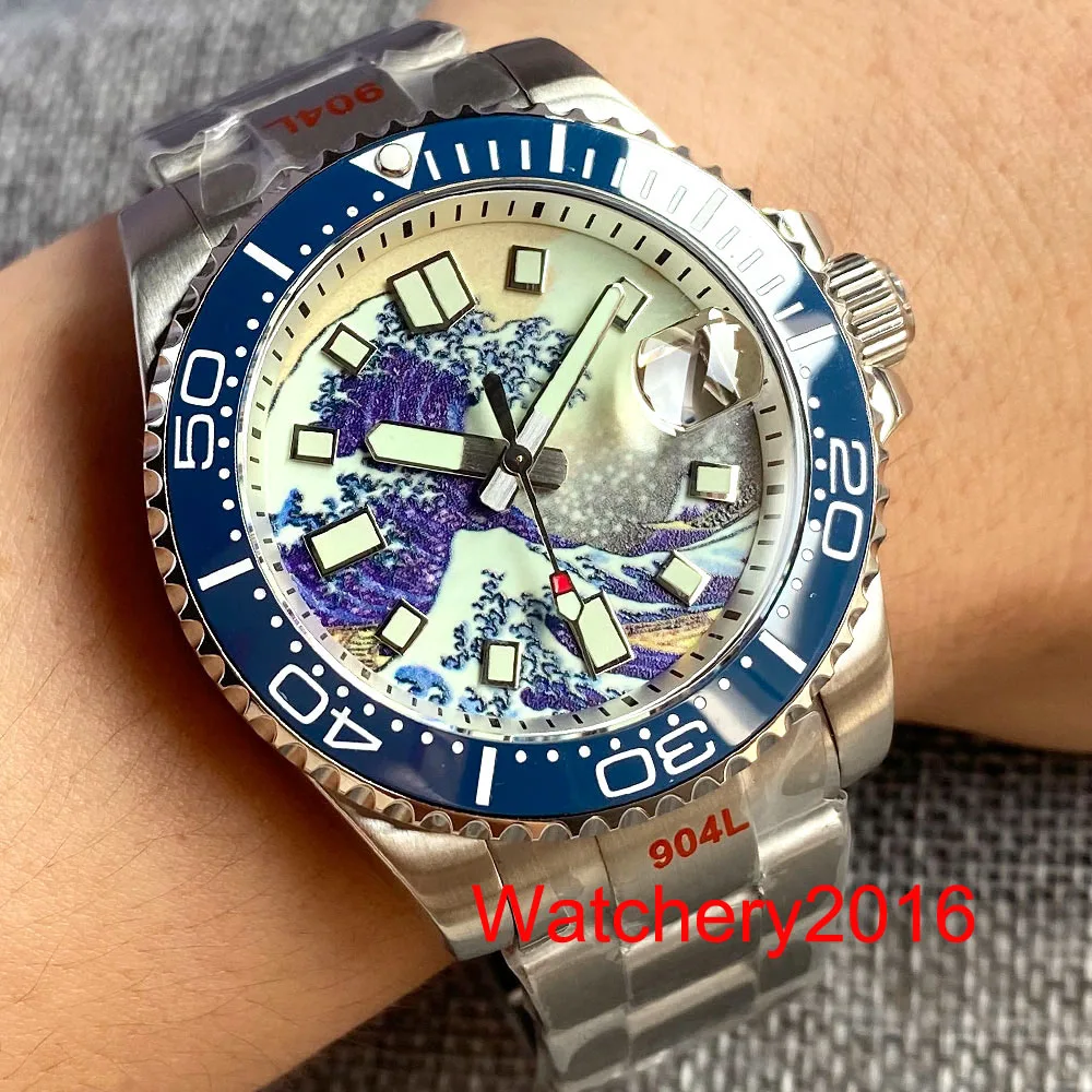 40mm Luminous Kanagawa Surfing Dial Ceramic Bezel NH35A