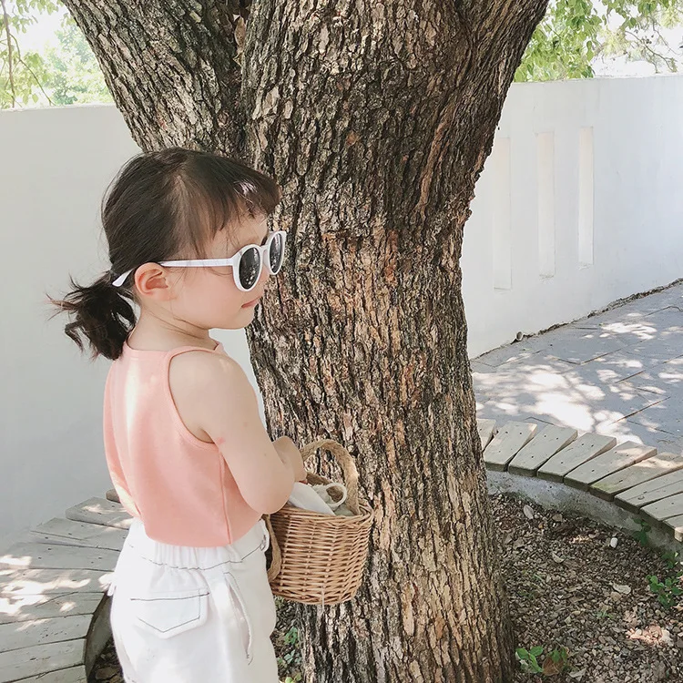Summer Cute Girls Cotton Sleeveless Slipping Tops Kids All-match Casual T Shirts Clothes