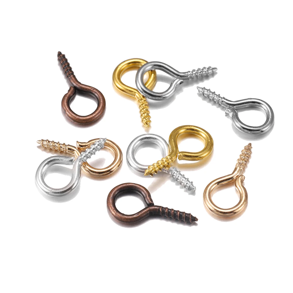 200 unids/lote Metal tornillo ojo pernos 10*4mm colgante de hierro tornillo ojo ganchos para perforado granos para la fabricación de la joyería Diy resultados
