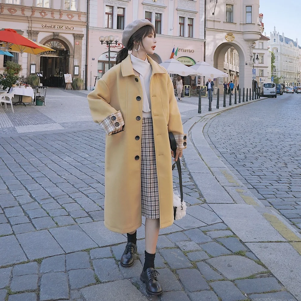 Шерстяная куртка с манжетами для фотосессии, Зимний стиль, женское платье, Ретро стиль, стиль лень, Дафлкот