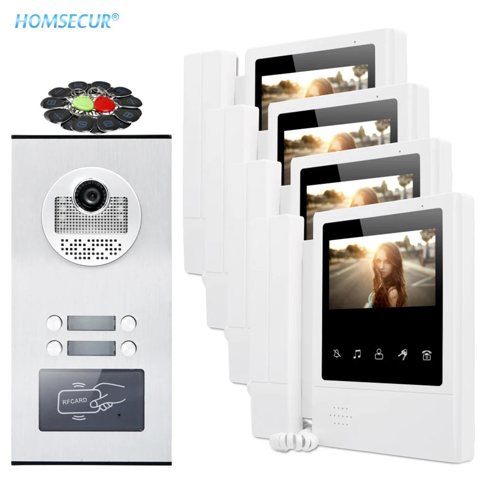 HOMSECUR 4 Wire 4.3\ Multi Apartment Video Door Phone Intercom Kit RFID Unlock+Mute Monitor for House/Flat 530C/XC011-4 HOMSECUR 4 Wire 4.3\ Multi Apartment Video Door Phone Intercom Kit RFID Unlock+Mute Monitor for House/Flat 530C/XC011-4