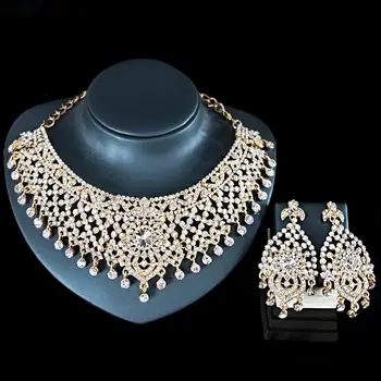 

European and American jewelry set white crystal color-preserving copper alloy necklace earrings jewelry set lady