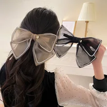 

Vintage Fabric Big Bow Hairpin for Women Lace Embroidery Bowkont Diamond-studded Mesh Barrette Fashion Jewelry Gifts Accessories