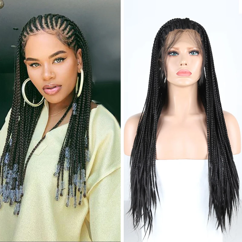 Charisma Long Box Braided Wig with Baby Hair Heat Resistant Fiber Synthetic Lacew Front for Black Women Daily Wigs | Шиньоны и парики