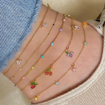 5 Pcs/Set Sweet Crystal Fruit Butterfly Star Anklets Bracelet Simple Anklets for Women Fashion Party Jewelry Gifts