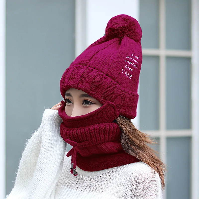 3 шт. зимние вязаные шапочки шапки женские шапочки Skullies шапка женские уличные наборы для езды на велосипеде с маской шапочка с шарфом