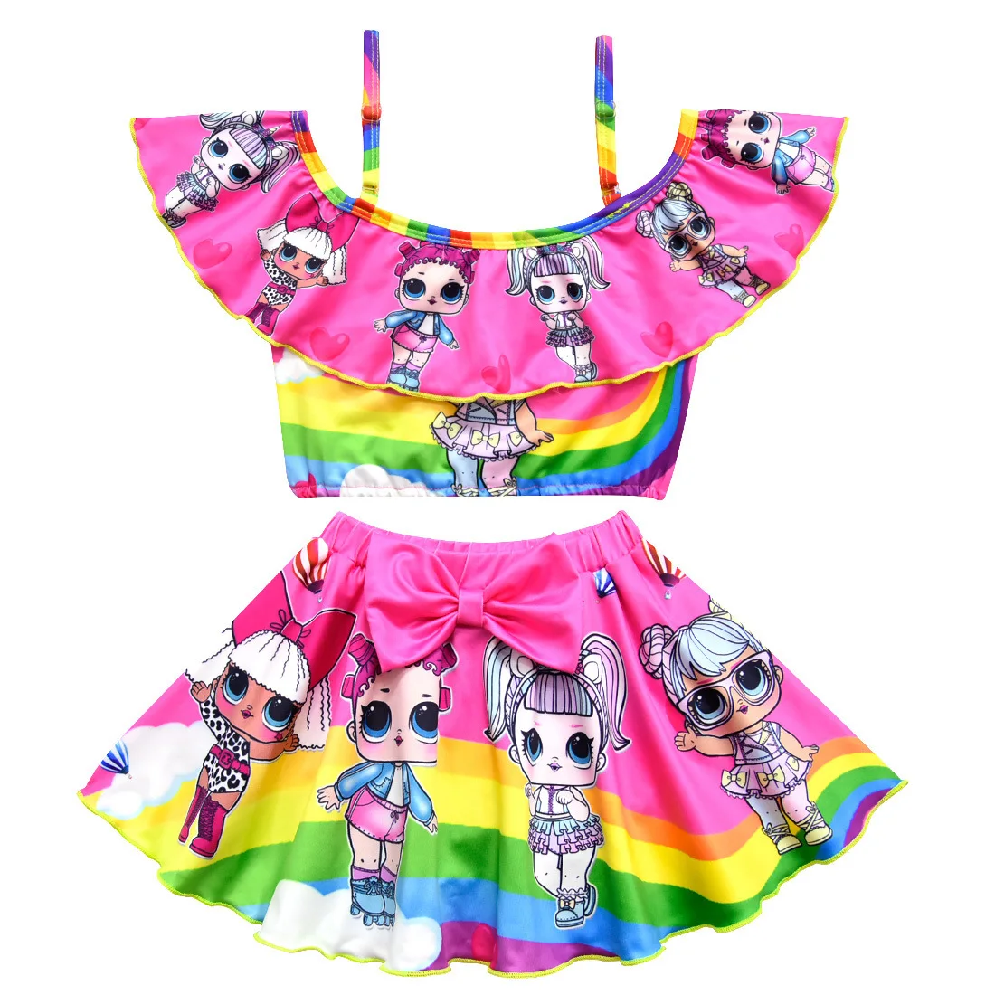 

Toddler Girls Swim Wear 2019 Lol Bikini Kids Swimsuit Sling Adjustable Cartoon Print Beach Wear Sling Bathing Suit Set for Girls