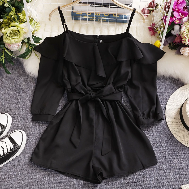NiceMix Casual Women Short Jumpsuit Sexy Spaghetti Strap Cold Shoulder 3/4 Sleeve Ruffles Sash Bowtie Wide Leg Short Playysuits NiceMix Casual Women Short Jumpsuit Sexy Spaghetti Strap Cold Shoulder 3/4 Sleeve Ruffles Sash Bowtie Wide Leg Short Playysuits