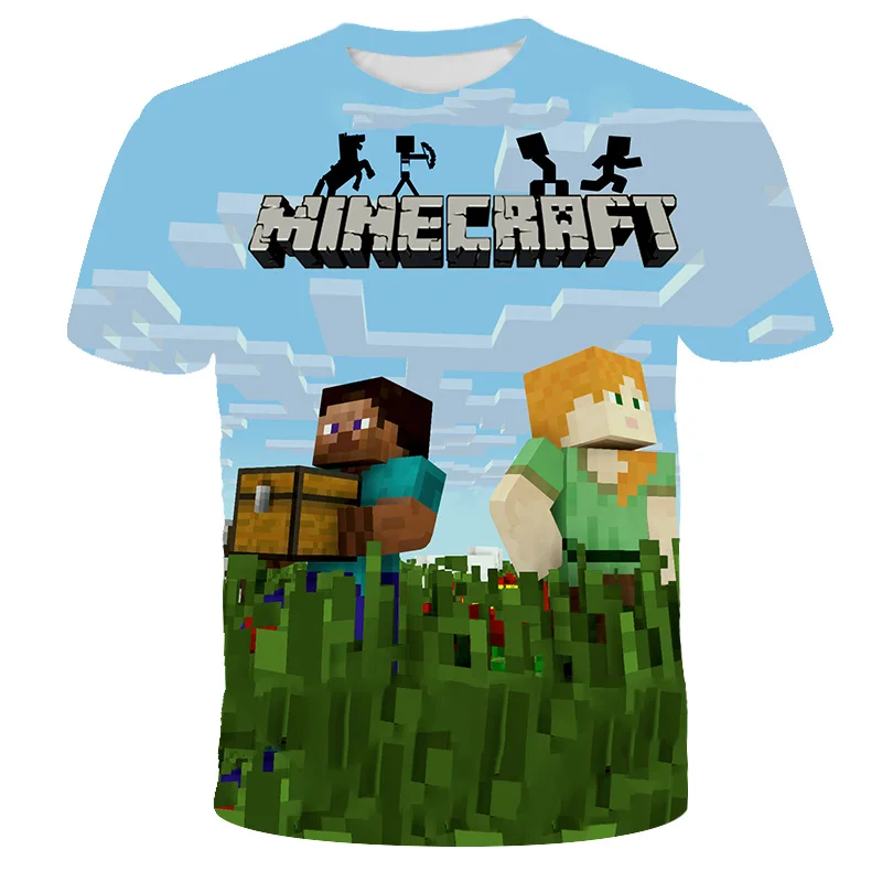 Children boys girls funny anime short-sleeved Minecrαft 3D T-shirt top clothes 4-14 years old children's printed T-shirt kids 2