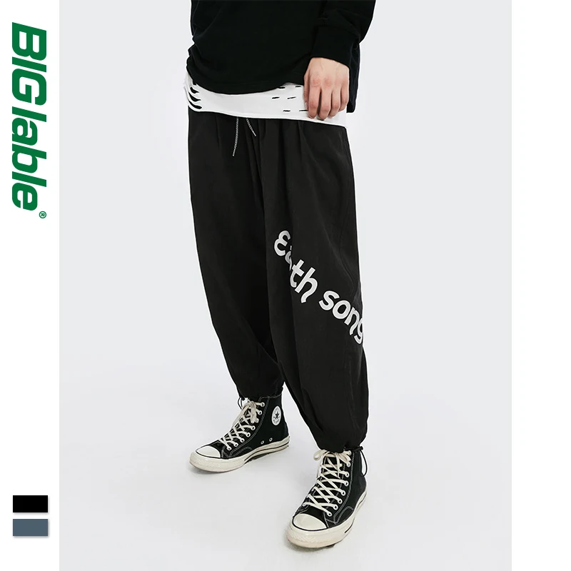 

BIG LABLE Autumn Hip Hop Mens Joggers Sweatpants In Black Men Streetwear Elastic Waist Soft Jogger Pants Drawstring Pockets