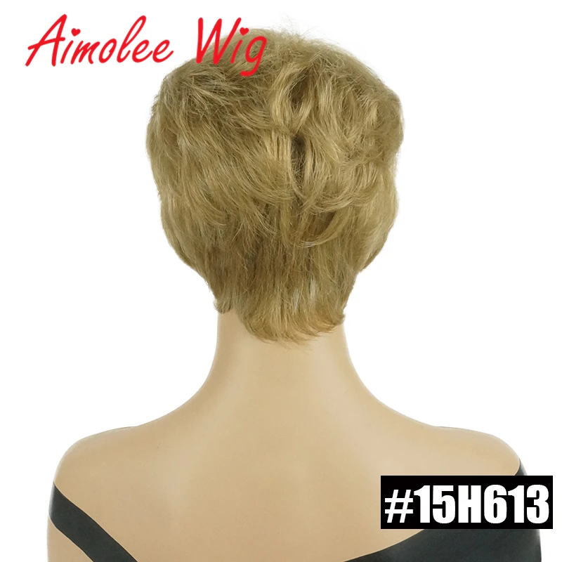 Короткие пушистые Омбре серый светлый блонд человеческие волосы синтетические смешанные парики с челкой натуральные волнистые вечерние парики для женщин - Цвет: 15H613