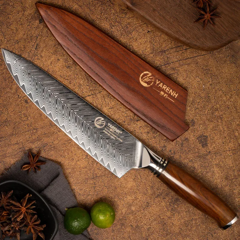 YARENH Kitchen Knife Set with Cleaver 4 Pcs, 73 Layers Damascus High Carbon Stainless Steel, Full Tang Natural Sandalwood Handle, Professional Chef