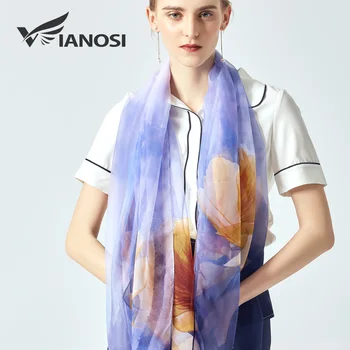 

[VIANOSI] Brand Scarves Women Silk Blue beach stoles summer print scarf soft shawl luxury bandana