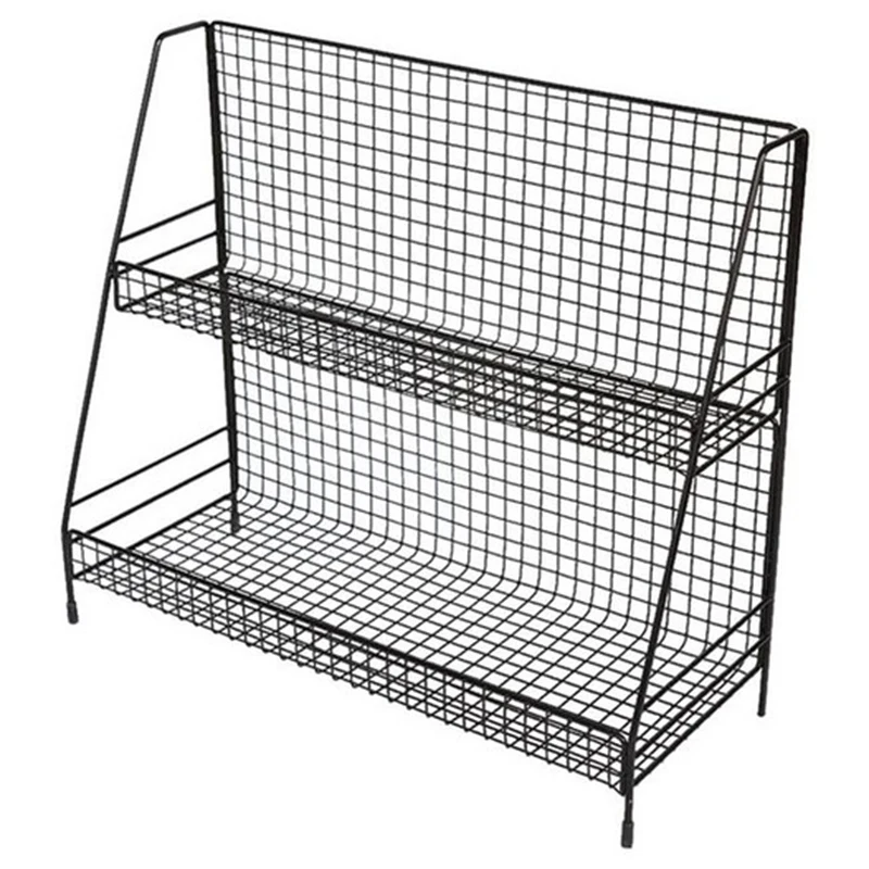

Home Double Layers Rack Metal Kitchen Bedroom Desk Organizer Seasoning Jar Student Dormitory Storage Shelf