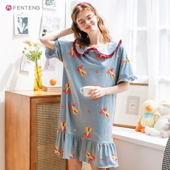 

FENTENG Summer Cute Women's Pajamas Loose Home Suit Cartoon Girls Cotton Sleepwear Nightsuit X98122755