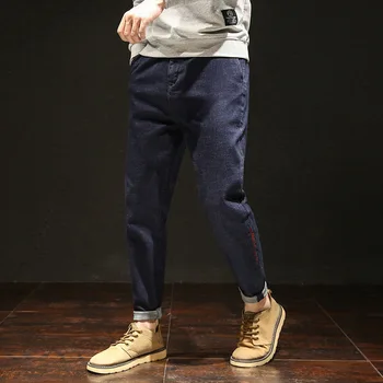 

XIU LUO 2019 Fashion Solid Men Jeans Casual Loose Ankle Length Denim Pants Pockets Jeans Homme Big Size 28-40 46 48