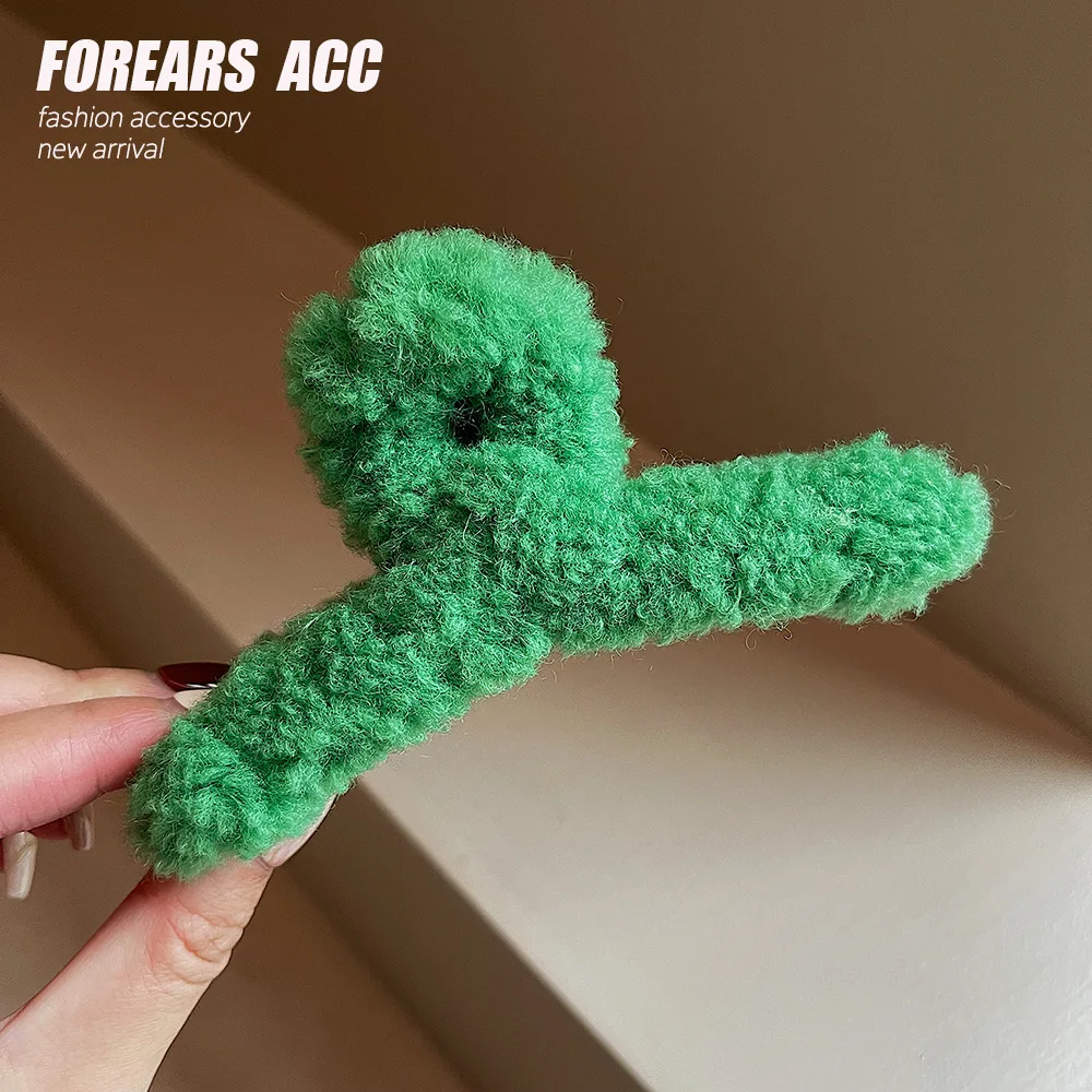 wedding hair clips Green Plush Hair Claw Hairband Sweet Cute Solid Color Large Hair Clip for Women Girls Bath Hairpin Crab Fashion Hair Accessories designer head scarf Hair Accessories