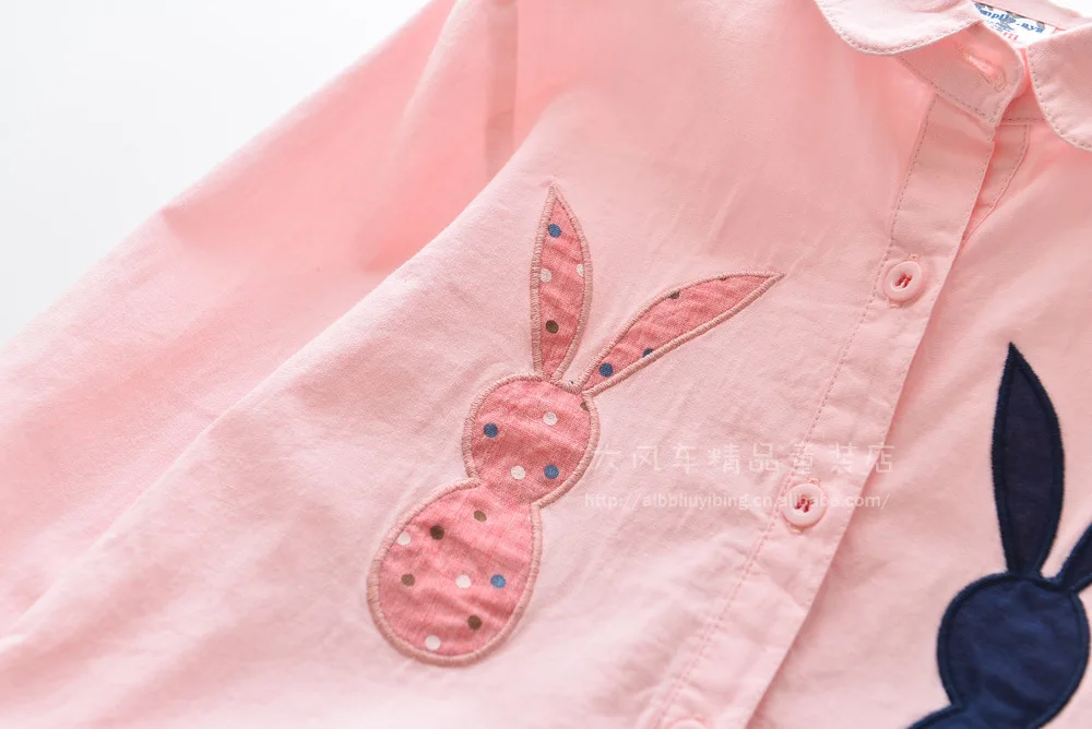 0606-08, Осенняя новая стильная рубашка с длинными рукавами и вышивкой в виде кролика для девочек
