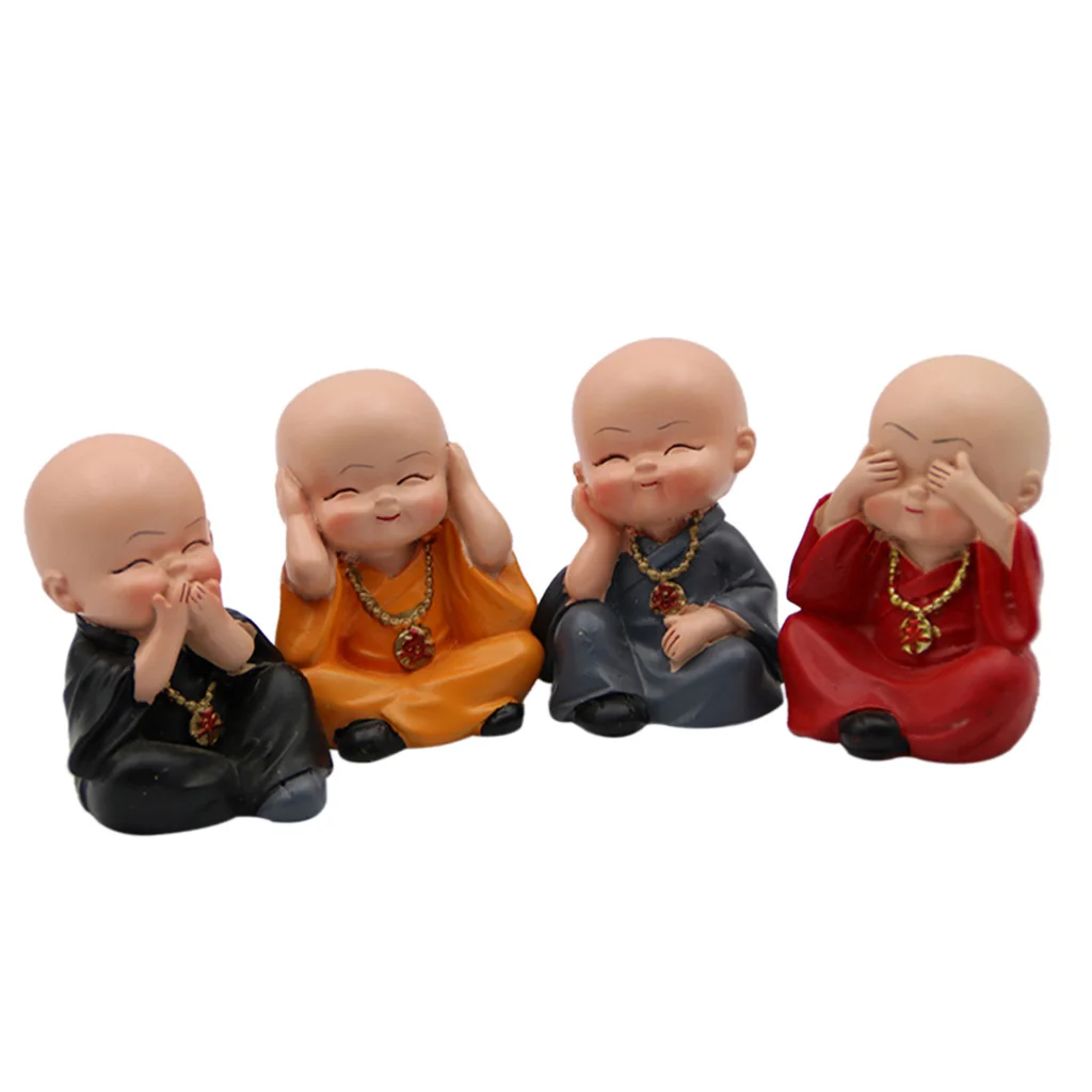 Monks Figurine Decor Set of 4 Monks Figurine Hear No Evil See No Evil Speak Do Statue Car Home Desk Shelf Decor Collectible Art