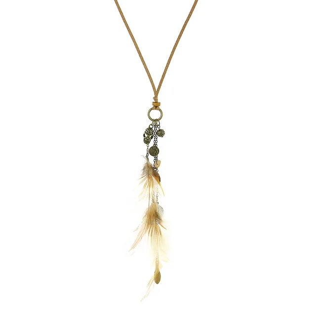 Exknl Women Bohemian Ethnic Long Chain Feather Dreamcatcher Skeleton Tassel Pendant Necklace Choker Boho Jewelry Accessories 0136