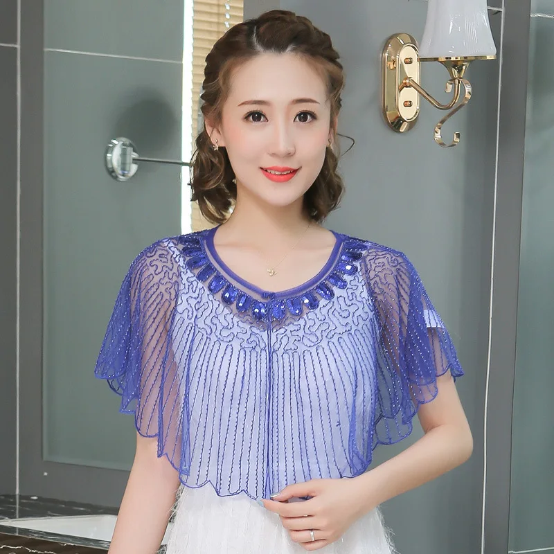 

New European and American short jacket web celebrity cardigan sequins short lace shawl suntan shirt