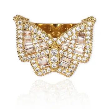 

Hot Selling Butterfly CZ Rings Micro Paved Full Bling Iced Out Cubic Zircon Luxury Fashion Hip Hop Jewelry Men Women Gift