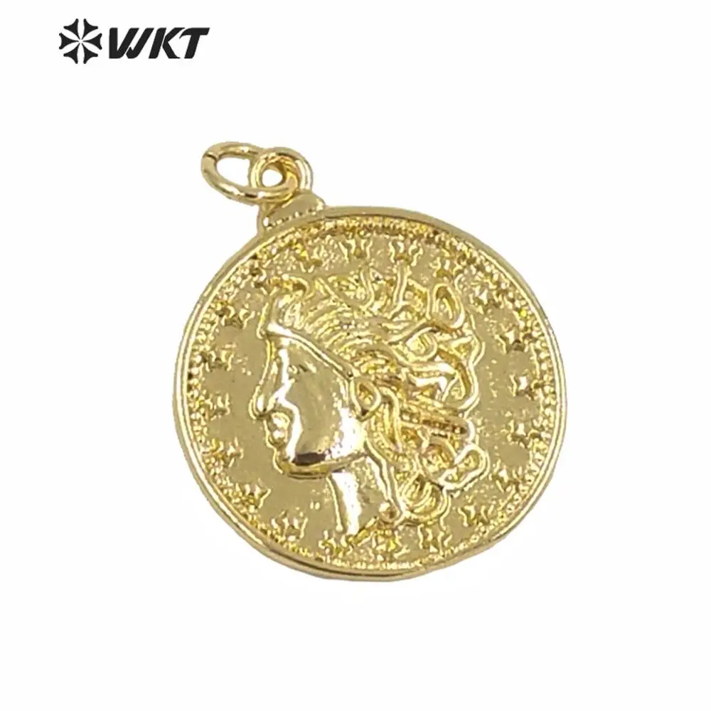 

_ Оптовая продажа, позолоченная круглая подвеска с изображением монеты для женщин, ручная работа, ювелирные изделия, дизайн, красота