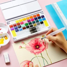 Твердые акварельные краски в наборе, коробка с Кисть для рисования, ручка, портативный водный цвет, пигмент для школьников, начинающих товары для рукоделия