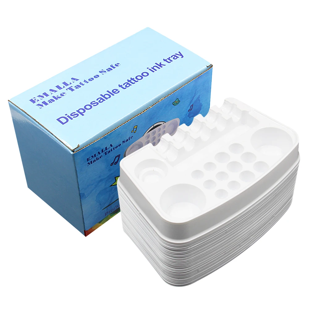 

EMALLA 30pcs/box Disposable Tattoo Palette Disposable Tattoo Ink Tray Ink Holder Art Design for Tattoo accesories