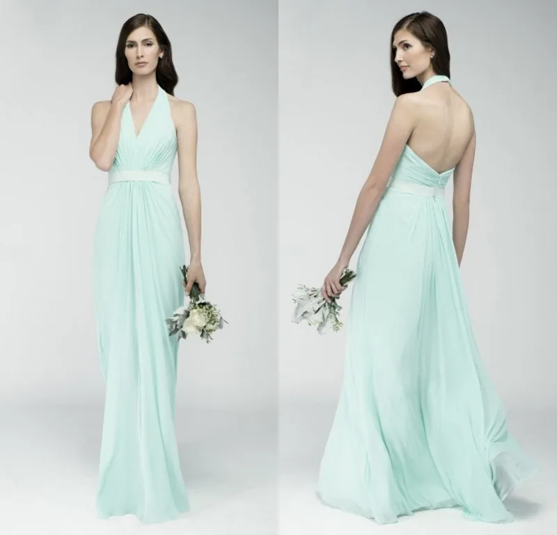 

free shipping Elegant long evening dresses new Fashion 2015 halter v-neck backless simple A-line flowing chiffon party gowns