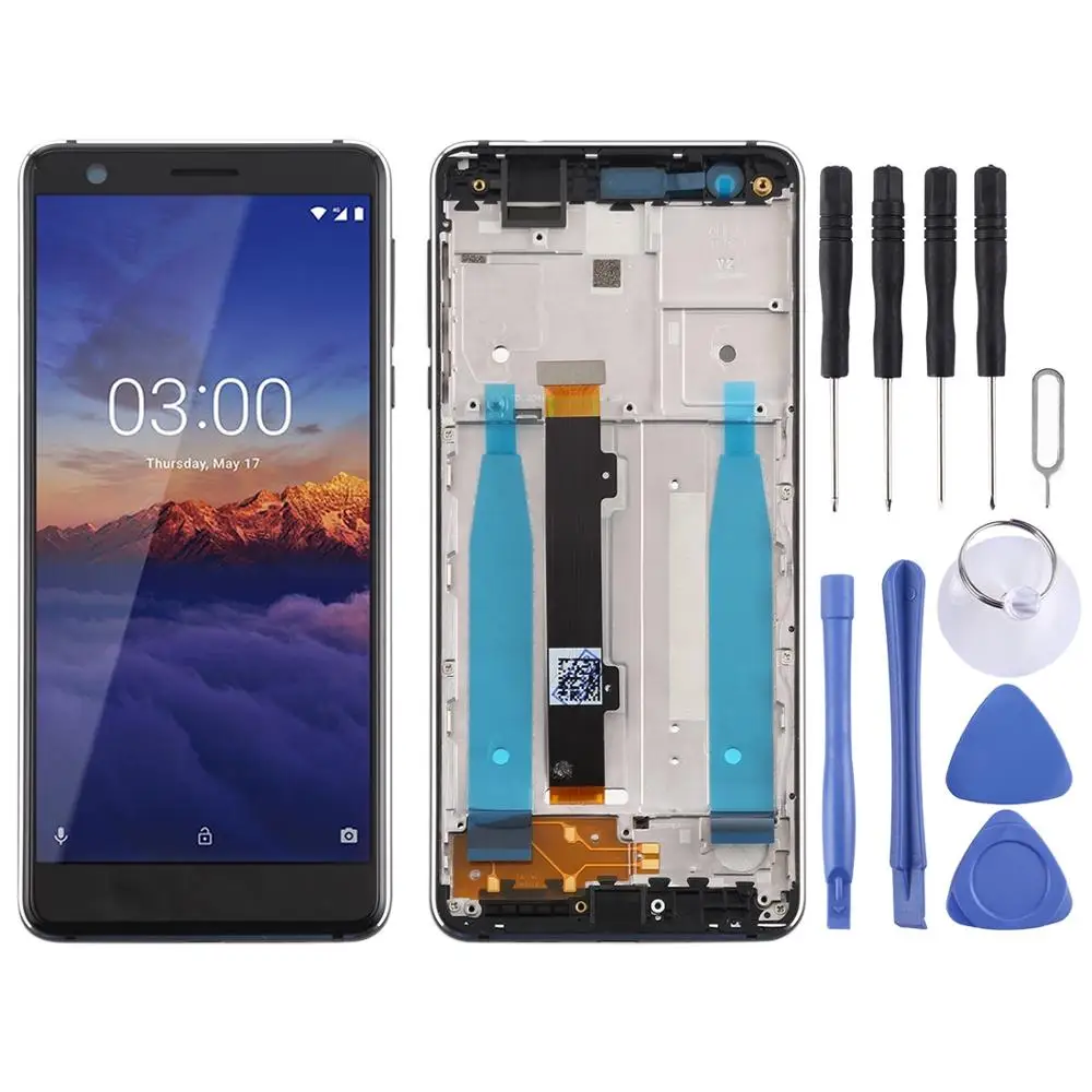 Najtaniej Komplet ekranu LCD i Digitizer z ramką i bocznymi klawiszami do telefonu Nokia 3.1 TA 1049 TA 1057 TA 1063 TA 1070 (czarny)