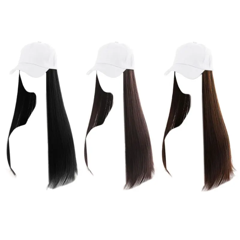 Женский парик для девочек, бейсболка с синтетическим удлинением волос, Длинные прямые парики