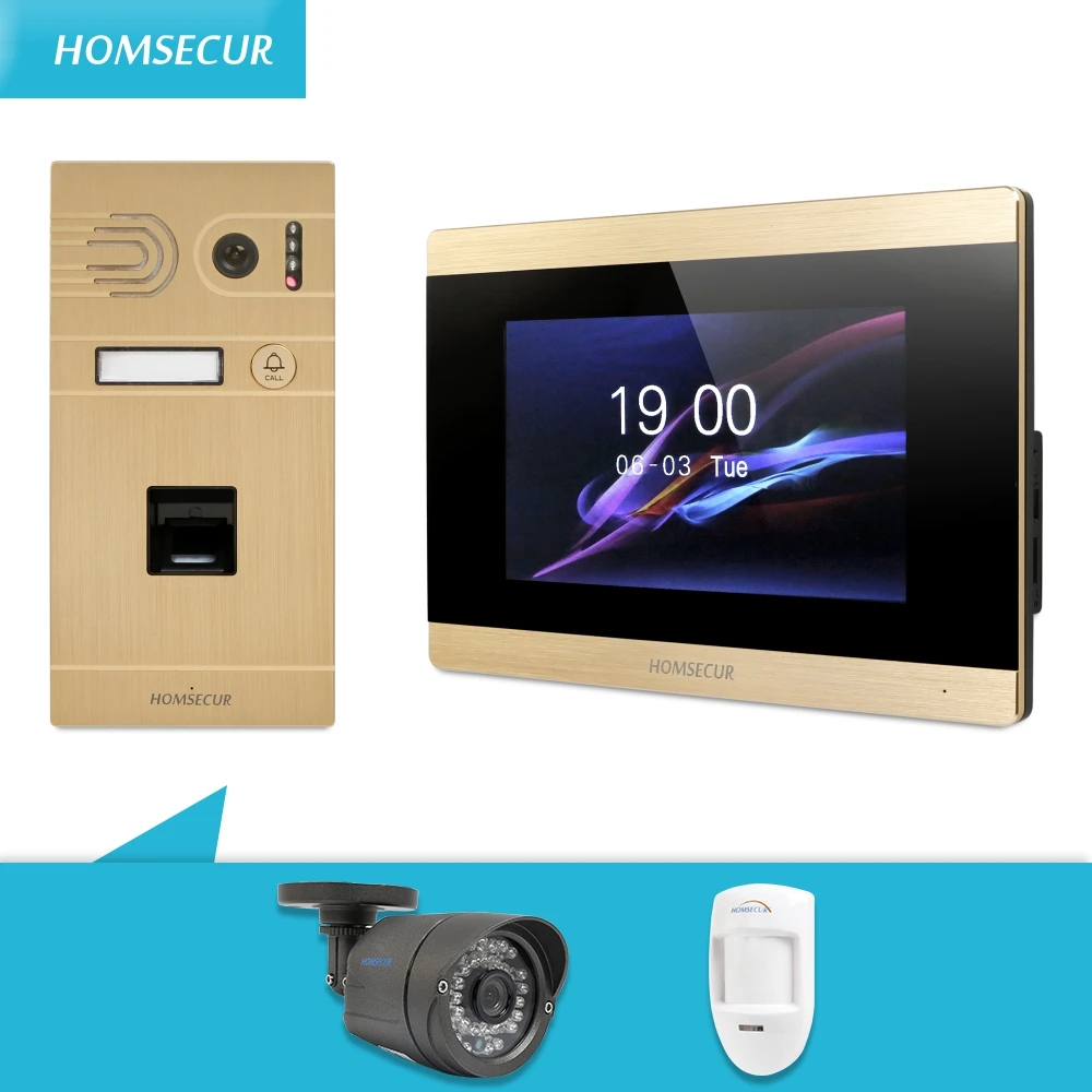 HOMSECUR 7\ Wired Video Door Intercom System CCTV Camera Wired PIR Motion Sensor Fingerprint Unlock 800TVL Camera IP65