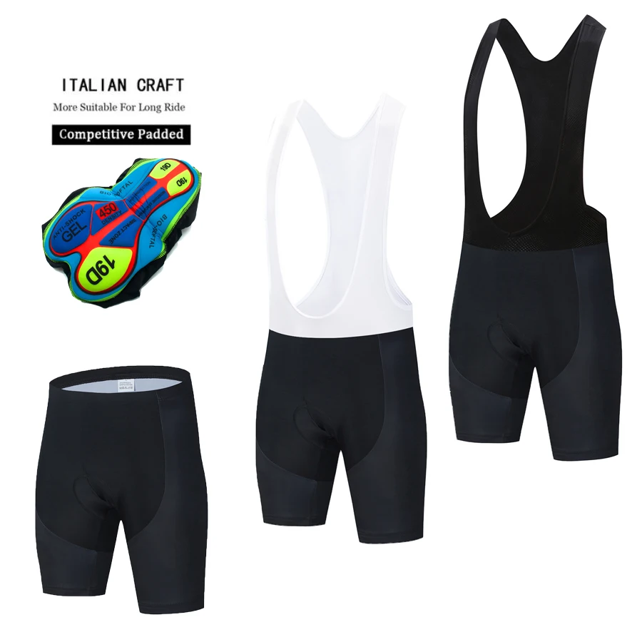 All Black Team Cycling Bib Shorts Mountain Bike Breathable Mens 19D Gel Padded Bicycle Pants Under Wear