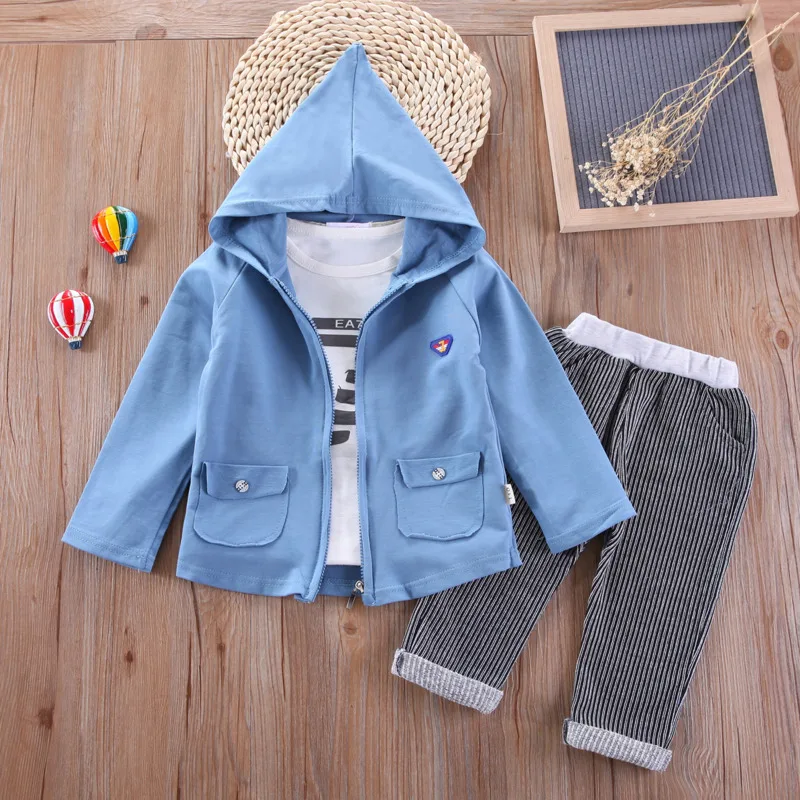 Kids Spring 2021 Boys Boutique Clothes 3 piece Set Coat T shirt Pants