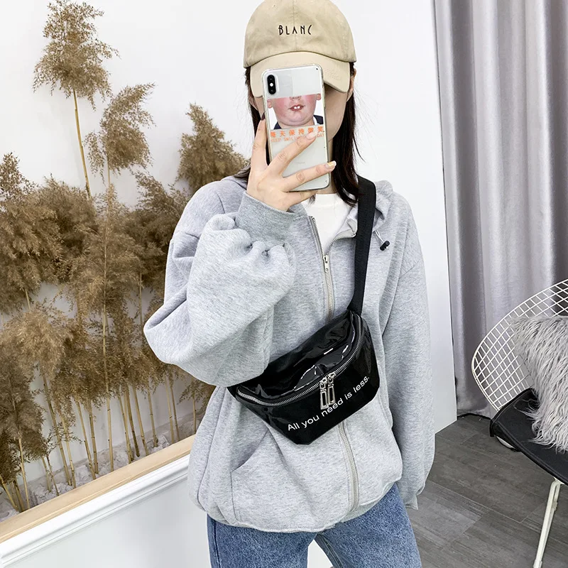 

2020 Early Spring New Style WOMEN'S Bag Bright Surface Chest Bag Casual Fashion Cool Wind Printed Lettered Zipper Wallet