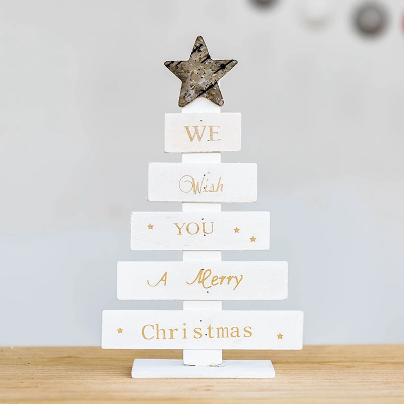 

1PCS INS Christmas Ornament Wooden Mini Xmas Tree Letter Printed Decor Christmas New Year Party Home Table Decoration Kid's Gift