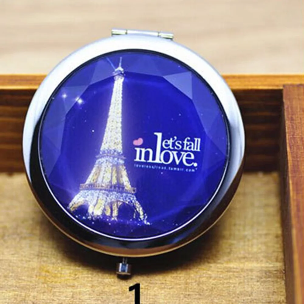 1Pc Portable Makeup Mirror Solid Color Metal Round Case Double-Side Pop-Up Pocket Mirror Beauty Accessories Rose Gold